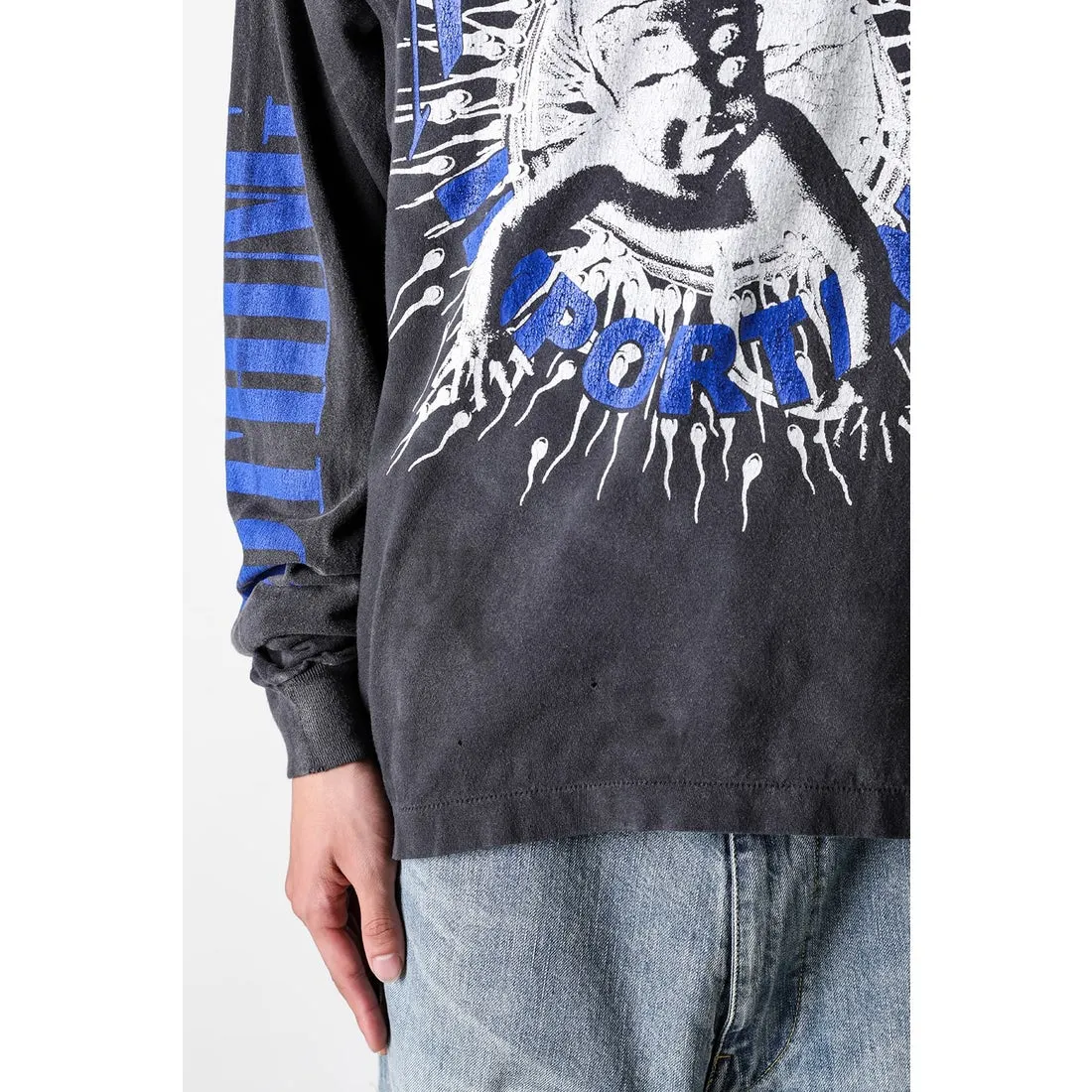 SAINT Mxxxxxx × Kosuke Kawamura's latest joint model KK_LS TEE/NOTHING IMP/BLK Holy Infant tadpole distressed long sleeves, wash black S-XL, original consistent wash mark/angel mark, original factory grade crack print, distressed mottled effect, heavy wash water, water spray fading, fade repositioning, pure handmade complex grinding and hanging